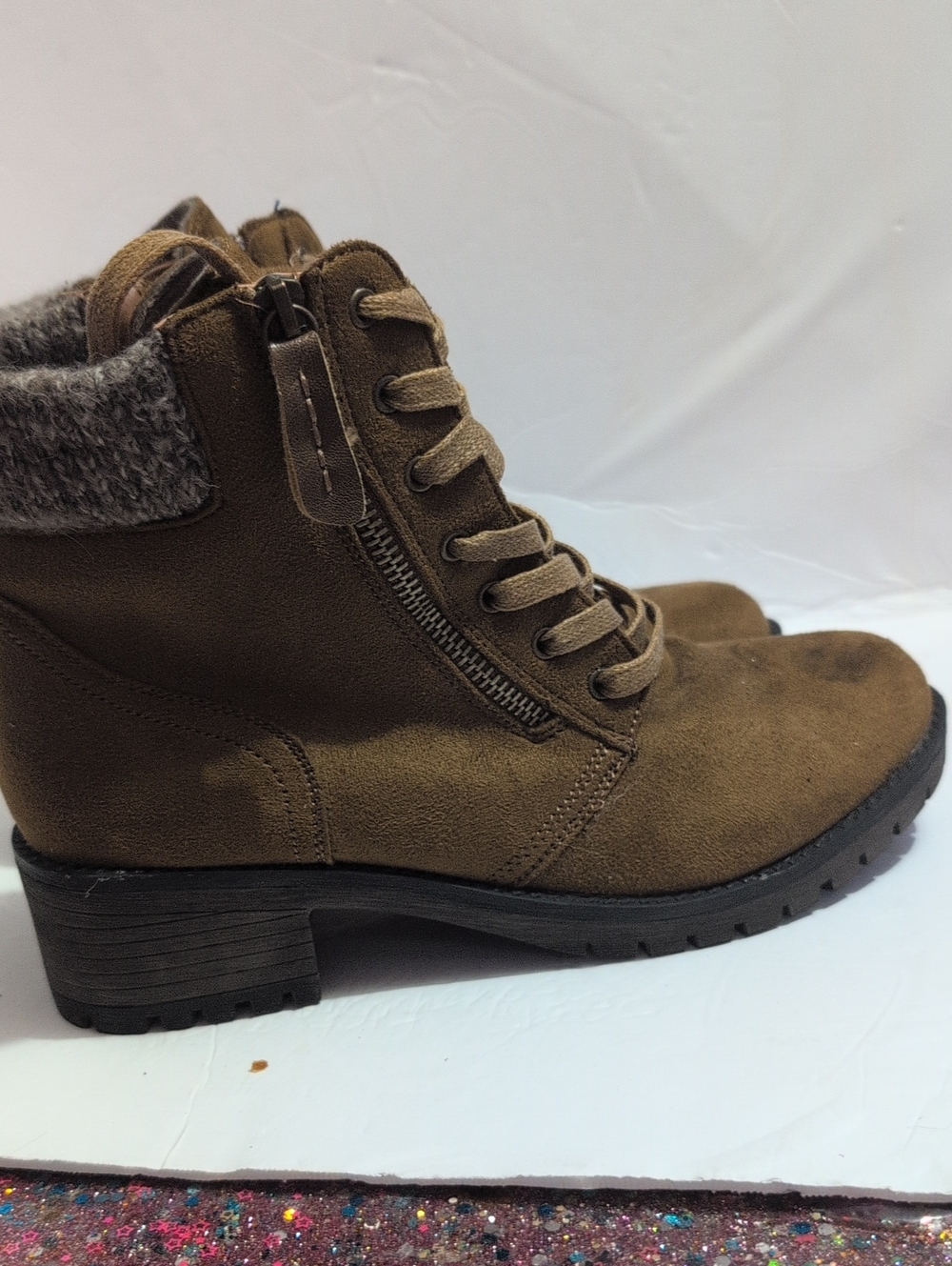 Women’s Brown Suede Lace-Up Ankle Boots with Side Zip